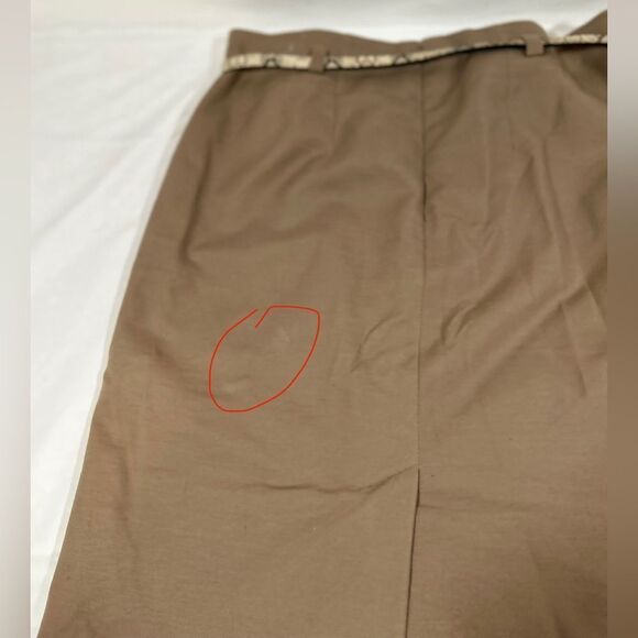 Van Heusen Tan Dark Khaki Pencil skirt snake skin pattern belt business office - Picture 9 of 10